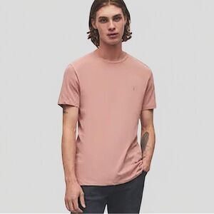 All Saints Brace Carbon Brushed Soft Crewneck Tee in Cleo Pink Regular Fit